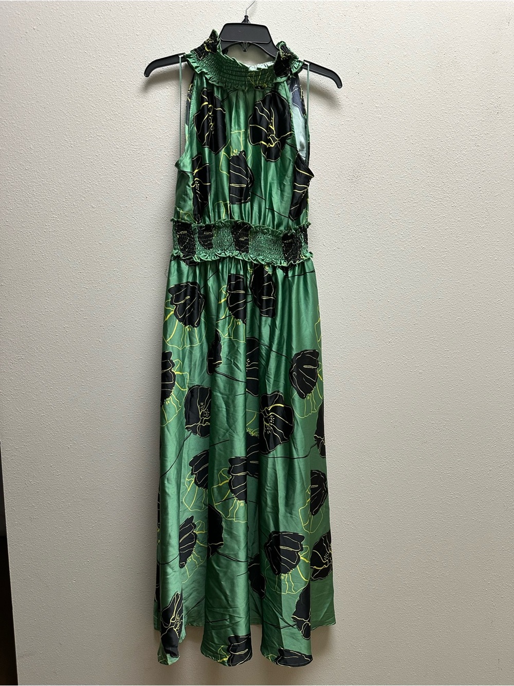 Nordstrom Green Halter Maxi Dress with Black Floral Print - Picture 2 of 5